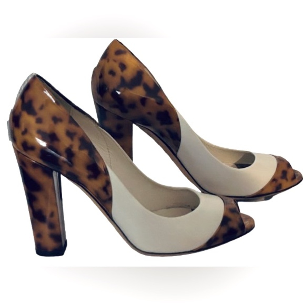 Gucci 5B Tortoise Peep Toe Heels White Cream Brown Brown Pumps Designer Shoes - Picture 2 of 16